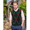 COOFANDY Men’s Sleeveless V Neck Pullover Sweater Slim Fit Casual Argyle Vest Sweaters(Gw345 Green and Black Plaid)