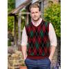 COOFANDY Men’s Sleeveless V Neck Pullover Sweater Slim Fit Casual Argyle Vest Sweaters(Gw346 Red and Black Plaid)