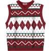 COOFANDY Men’s Sleeveless V Neck Pullover Sweater Slim Fit Casual Argyle Vest Sweaters(Gz981 Red and White Plaid)