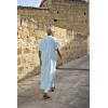 COOFANDY Men’s V-Neck Linen Robe Short Sleeve Kaftan Thobe Long Gown Casual Shirt for Beach, Summer(Light Blue)