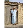 COOFANDY Men’s V-Neck Linen Robe Short Sleeve Kaftan Thobe Long Gown Casual Shirt for Beach, Summer(Light Blue)
