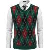 COOFANDY Men’s Sleeveless V Neck Pullover Sweater Slim Fit Casual Argyle Vest Sweaters(Gw345 Green and Black Plaid)