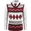 COOFANDY Men’s Sleeveless V Neck Pullover Sweater Slim Fit Casual Argyle Vest Sweaters(Gz981 Red and White Plaid)
