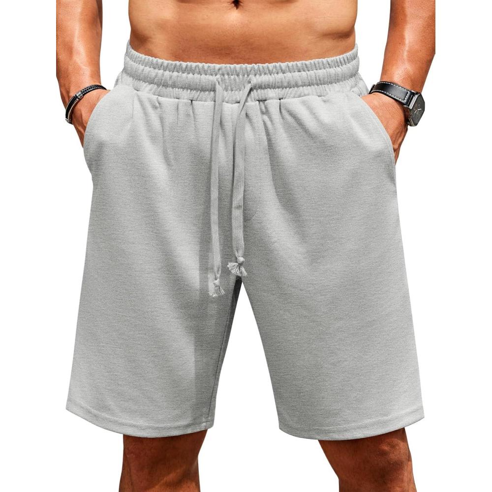 imageCOOFANDY Men Casual Shorts Elastic Waist Drawstring Shorts Stretch Summer Beach Shorts with PocketsLight Grey