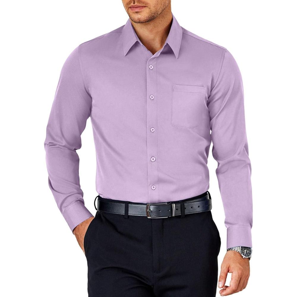 imageCOOFANDY Mens Dress Shirt Long Sleeve Button Down Shirts Business Casual Wrinkle Free Shirts with PocketLight Purple