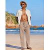 COOFANDY Men’s Casual Linen Summer Beach Pants Lightweight Drawstring Elastic Waist Yoga Trousers(Brown)