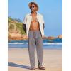 COOFANDY Men’s Casual Linen Summer Beach Pants Lightweight Drawstring Elastic Waist Yoga Trousers(Gray)