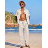 COOFANDY Men’s Casual Linen Summer Beach Pants Lightweight Drawstring Elastic Waist Yoga Trousers(Light Khaki)