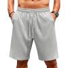 COOFANDY Men Casual Shorts Elastic Waist Drawstring Shorts Stretch Summer Beach Shorts with Pockets(Light Grey)