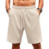 COOFANDY Men Casual Shorts Elastic Waist Drawstring Shorts Stretch Summer Beach Shorts with Pockets(Light Khaki)