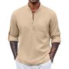 COOFANDY Men’s Henley Shirt Long Sleeve Lightweight Casual T-Shirt Summer Beach Hippie Tee Shirt(Khaki)