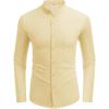 COOFANDY Men’s Oxford Shirts Long Sleeve Casual Button Down Shirts Band Collar Dress Shirt with Pocket(Beige)