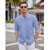 COOFANDY Men’s Oxford Shirts Long Sleeve Casual Button Down Shirts Band Collar Dress Shirt with Pocket(Stripe-blue&white)