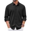 COOFANDY Mens Long Sleeve Button Down Shirt Wrinkle Free Casual Shirt for Men Untucked Shirts with Pocket for Wedding(Black)