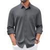 COOFANDY Mens Long Sleeve Button Down Shirt Wrinkle Free Casual Shirt for Men Untucked Shirts with Pocket for Wedding(Dark Grey)