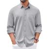 COOFANDY Mens Long Sleeve Button Down Shirt Wrinkle Free Casual Shirt for Men Untucked Shirts with Pocket for Wedding(Light Grey)