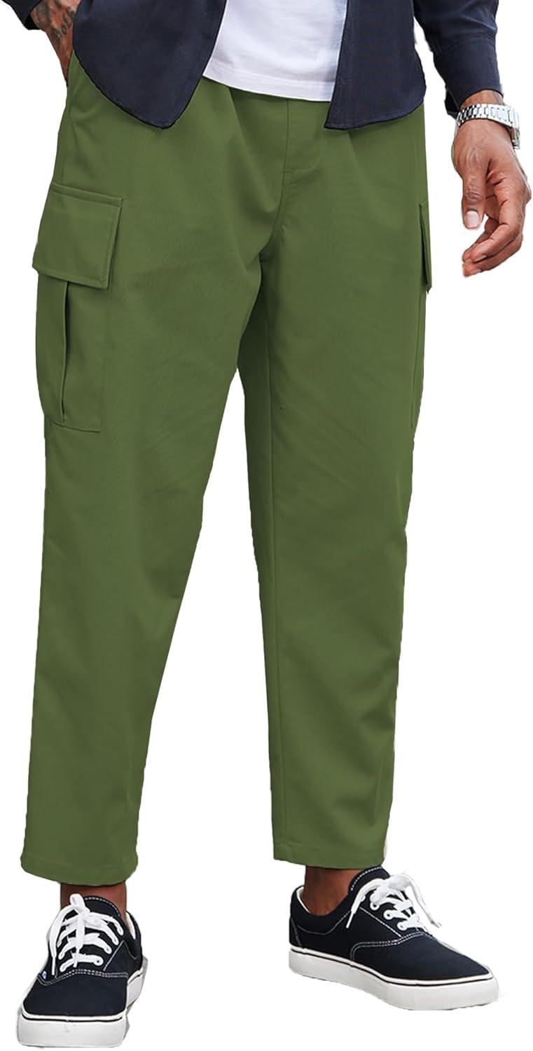 imageCOOFANDY Mens Cargo Pants Relaxed Fit Casual Linen Pants Drawstring Sweatpants with 6 PocketsArmy Green