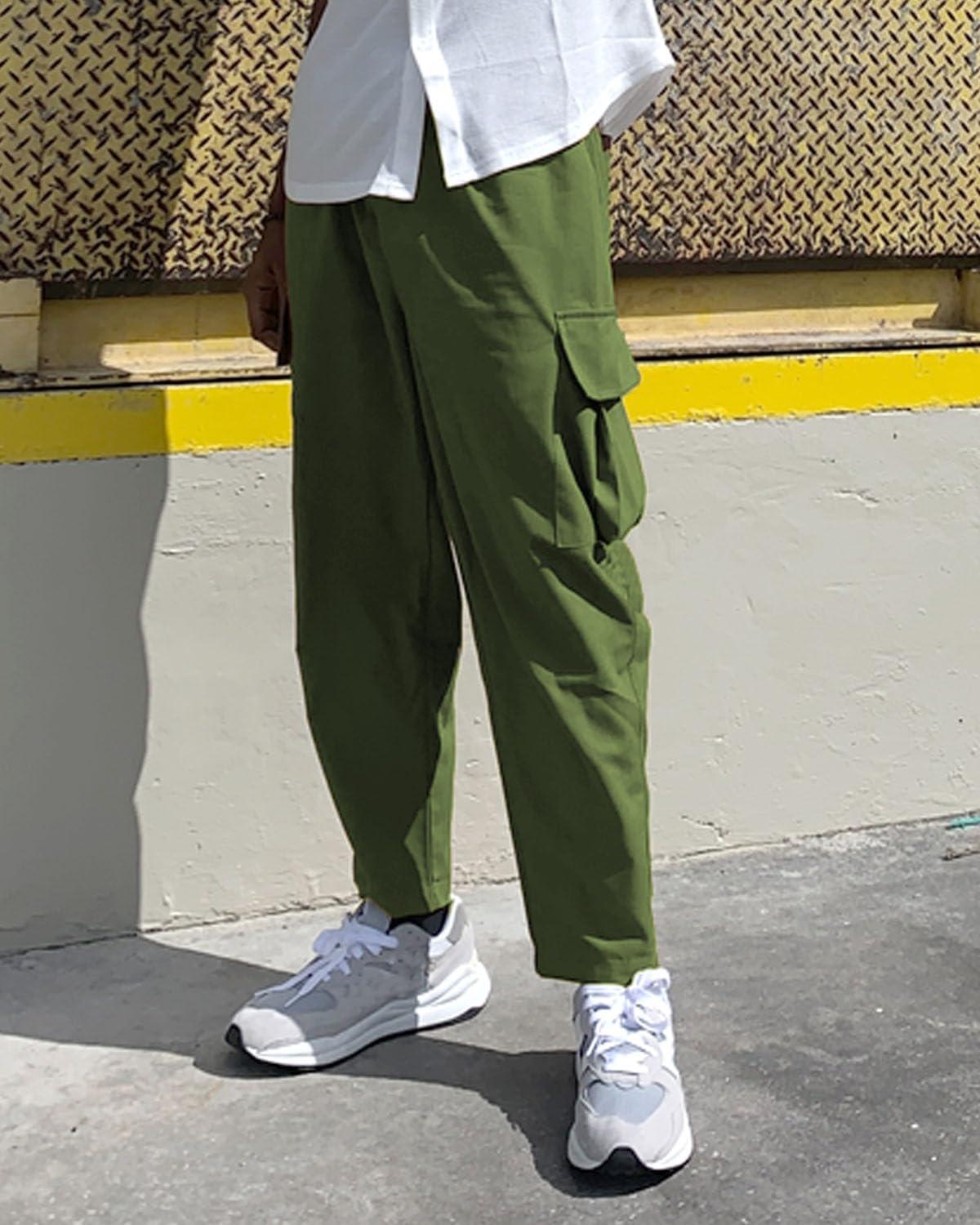 imageCOOFANDY Mens Cargo Pants Relaxed Fit Casual Linen Pants Drawstring Sweatpants with 6 PocketsArmy Green