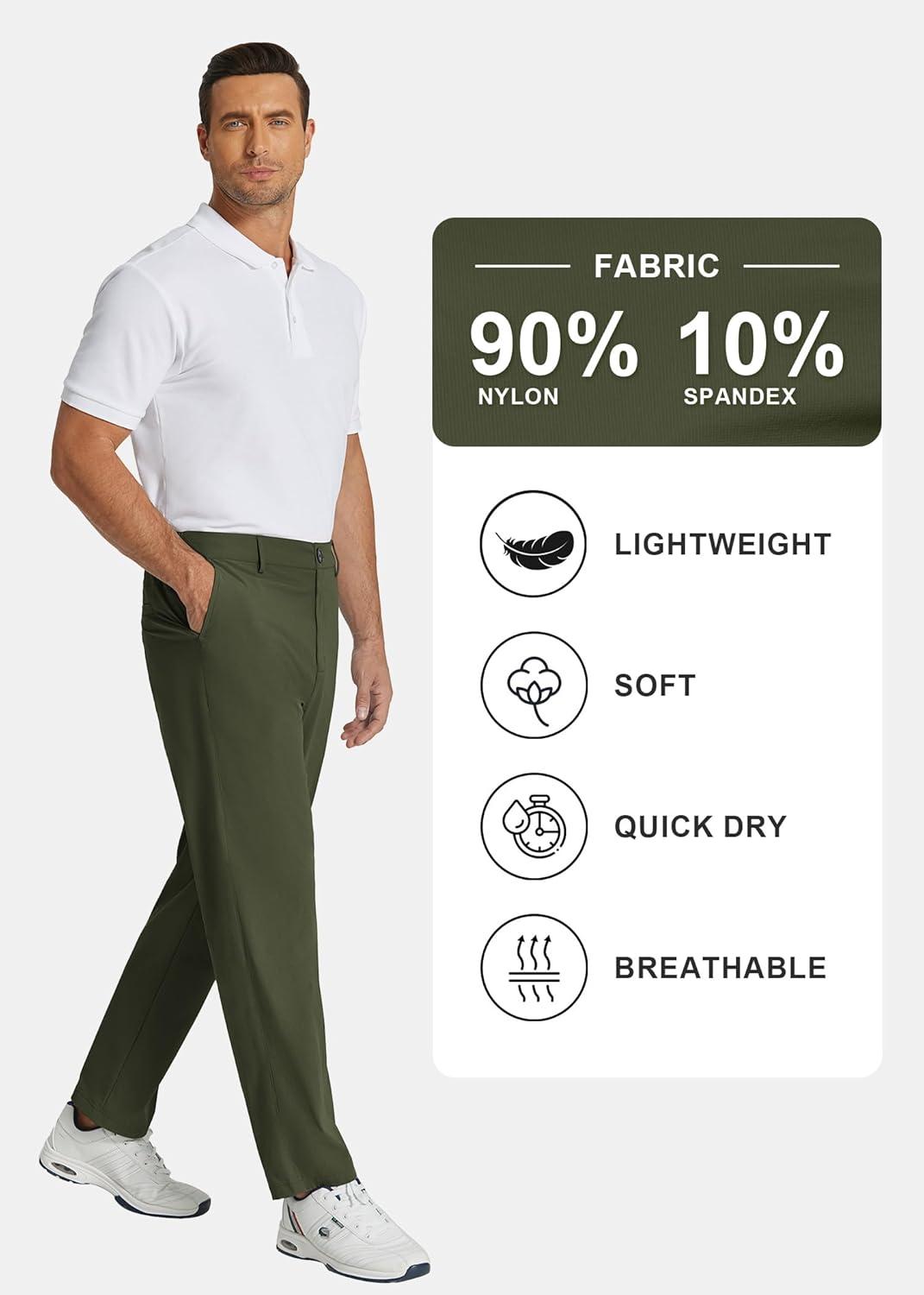 imageCOOFANDY Mens Casual Pants Classic Fit Flat Front Pants Lightweight Elastic Waist Golf Trousers with PocketsArmy Green