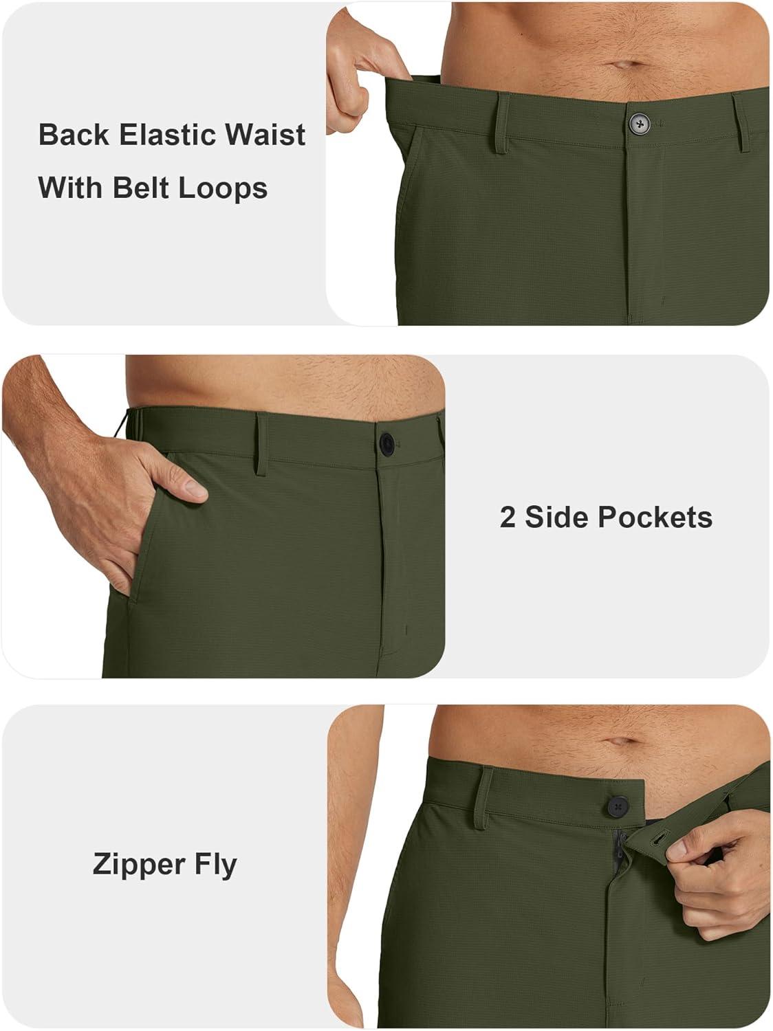 imageCOOFANDY Mens Casual Pants Classic Fit Flat Front Pants Lightweight Elastic Waist Golf Trousers with PocketsArmy Green