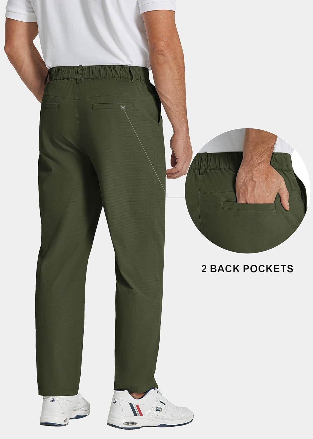 imageCOOFANDY Mens Casual Pants Classic Fit Flat Front Pants Lightweight Elastic Waist Golf Trousers with PocketsArmy Green
