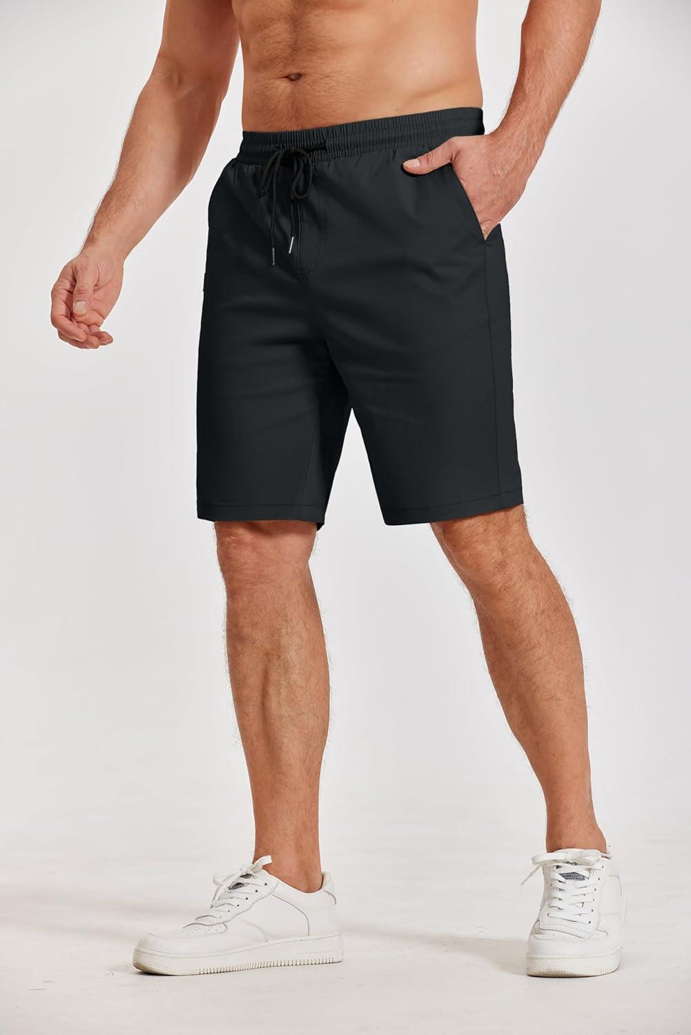 imageCOOFANDY Mens Casual Shorts Cotton Elastic Waist Drawstring Shorts Lightweight Summer Beach ShortsAblack