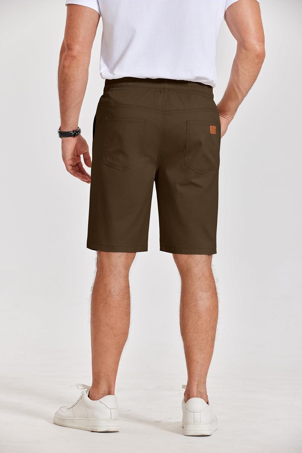 imageCOOFANDY Mens Casual Shorts Cotton Elastic Waist Drawstring Shorts Lightweight Summer Beach ShortsAbrown