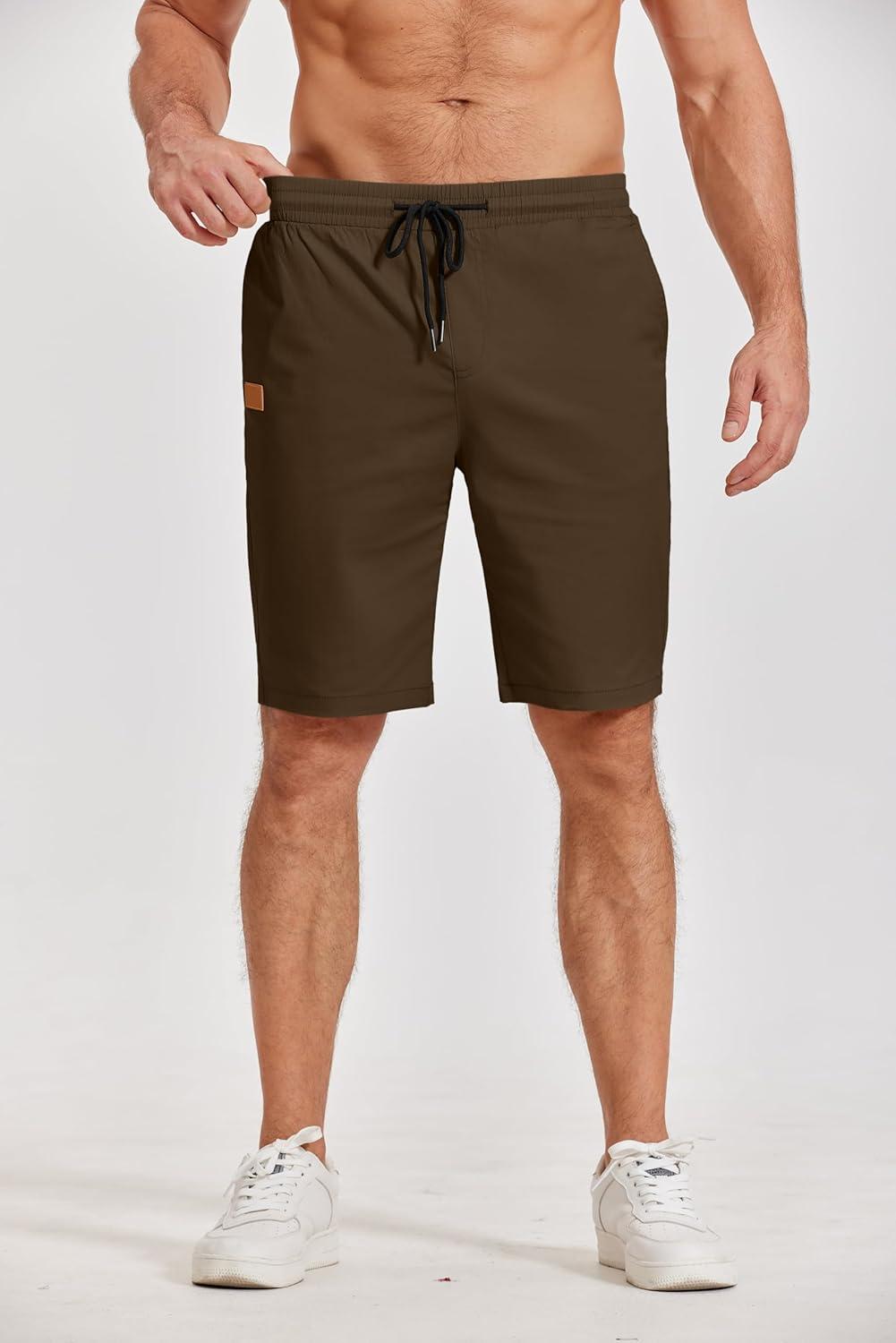 imageCOOFANDY Mens Casual Shorts Cotton Elastic Waist Drawstring Shorts Lightweight Summer Beach ShortsAbrown