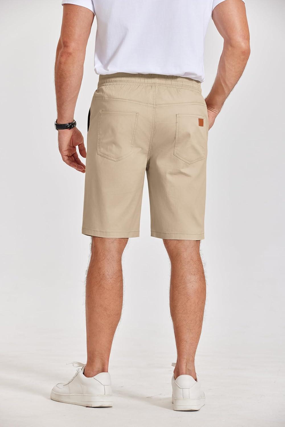 imageCOOFANDY Mens Casual Shorts Cotton Elastic Waist Drawstring Shorts Lightweight Summer Beach ShortsAkhaki