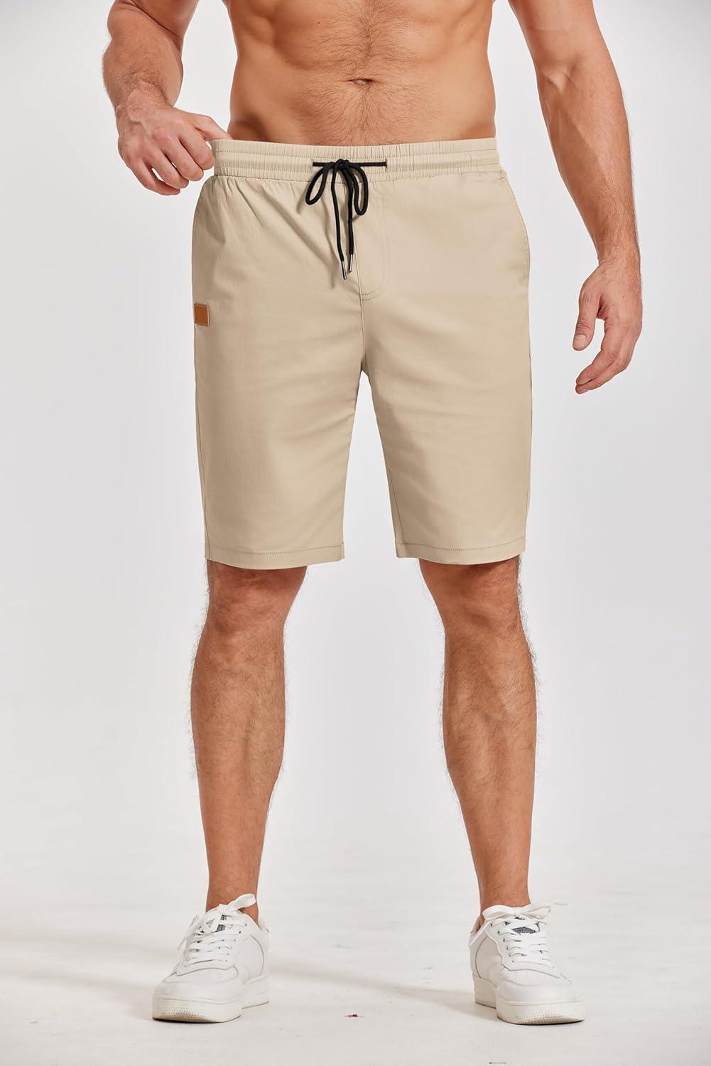 imageCOOFANDY Mens Casual Shorts Cotton Elastic Waist Drawstring Shorts Lightweight Summer Beach ShortsAkhaki