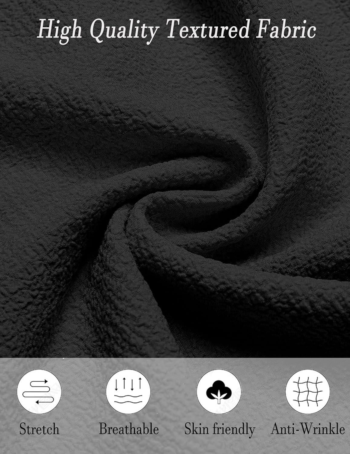 imageCOOFANDY Mens Casual Shorts Elastic Waist Drawstring Textured Summer Beach ShortBlack