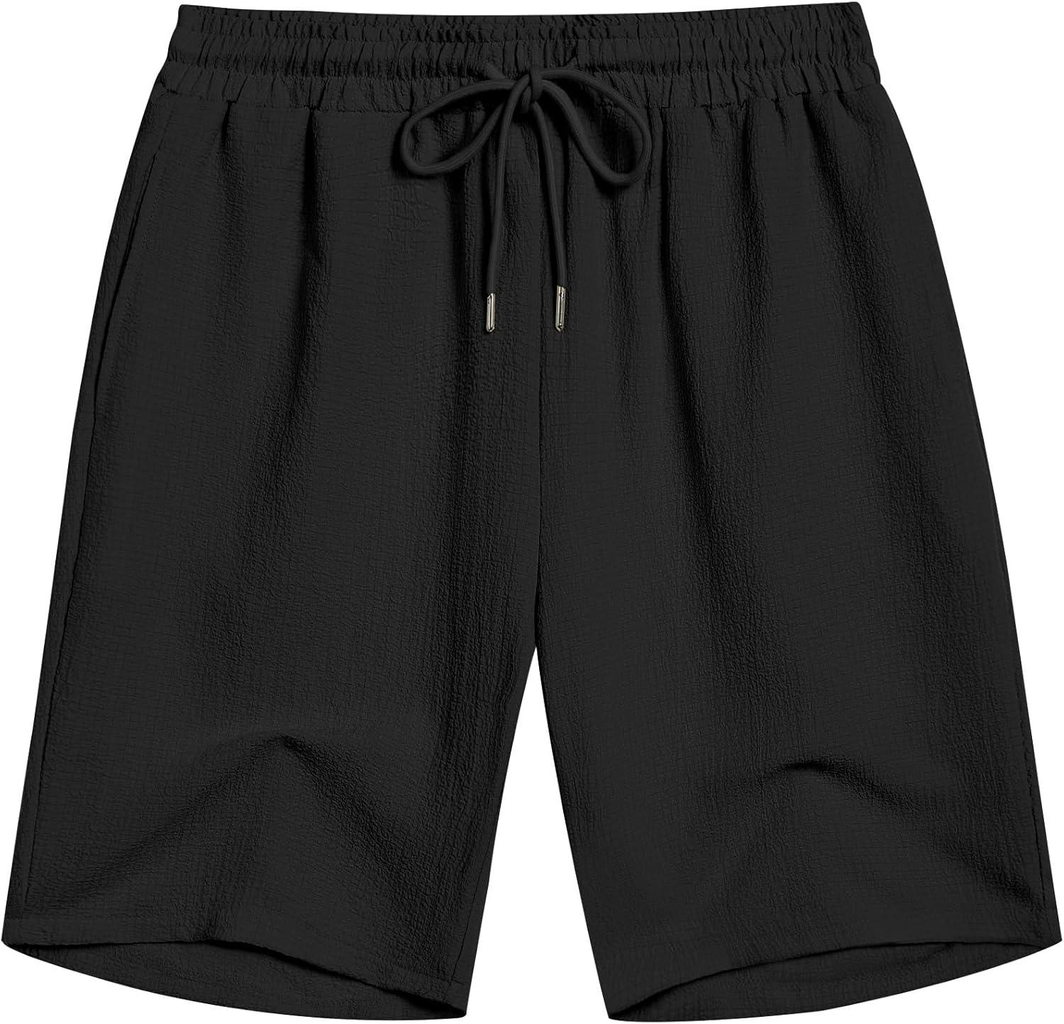 imageCOOFANDY Mens Casual Shorts Elastic Waist Drawstring Textured Summer Beach ShortBlack
