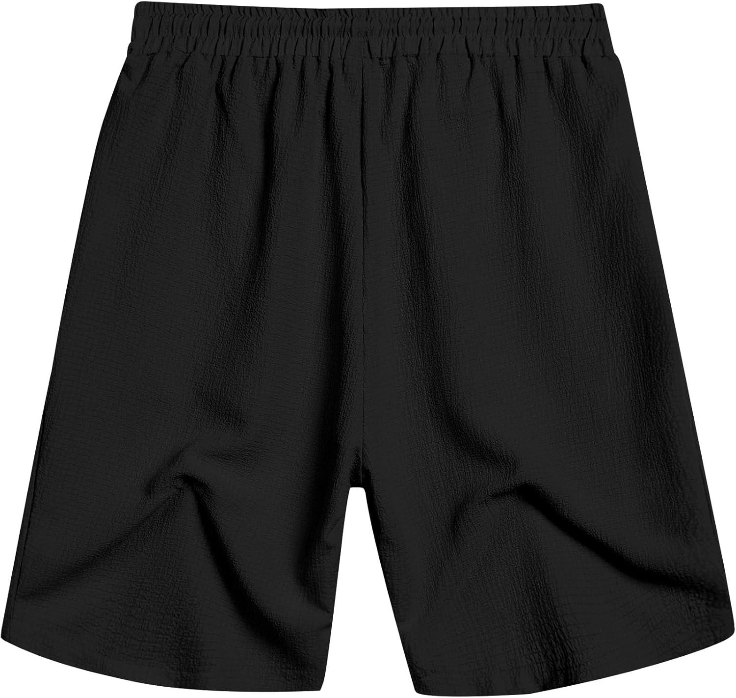 imageCOOFANDY Mens Casual Shorts Elastic Waist Drawstring Textured Summer Beach ShortBlack