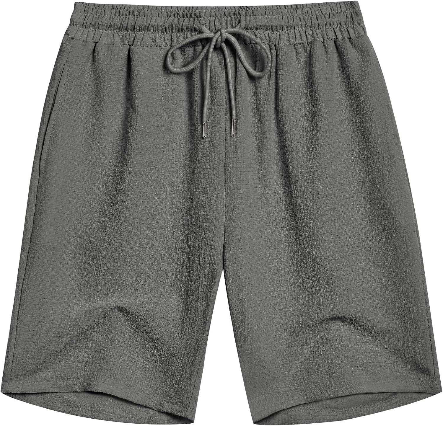 imageCOOFANDY Mens Casual Shorts Elastic Waist Drawstring Textured Summer Beach ShortDark Grey