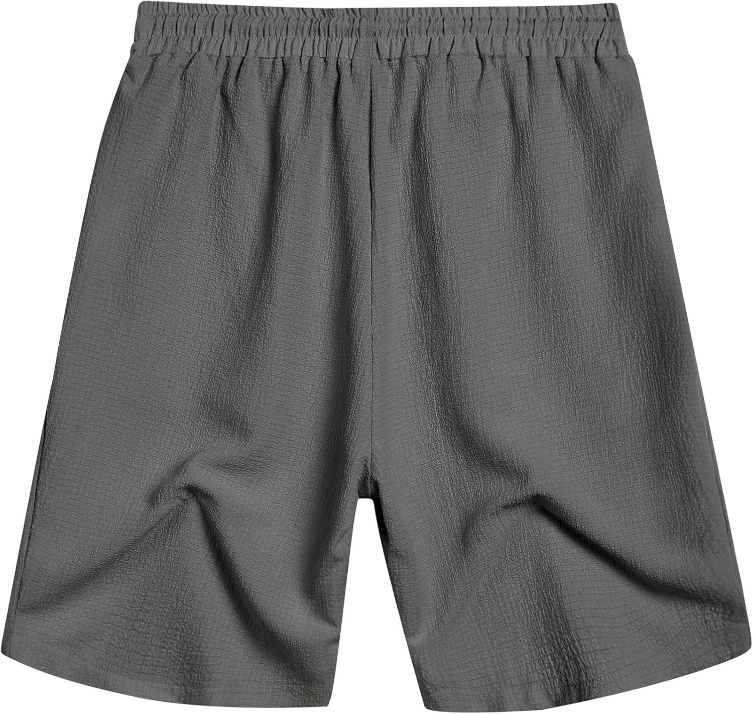 imageCOOFANDY Mens Casual Shorts Elastic Waist Drawstring Textured Summer Beach ShortDark Grey