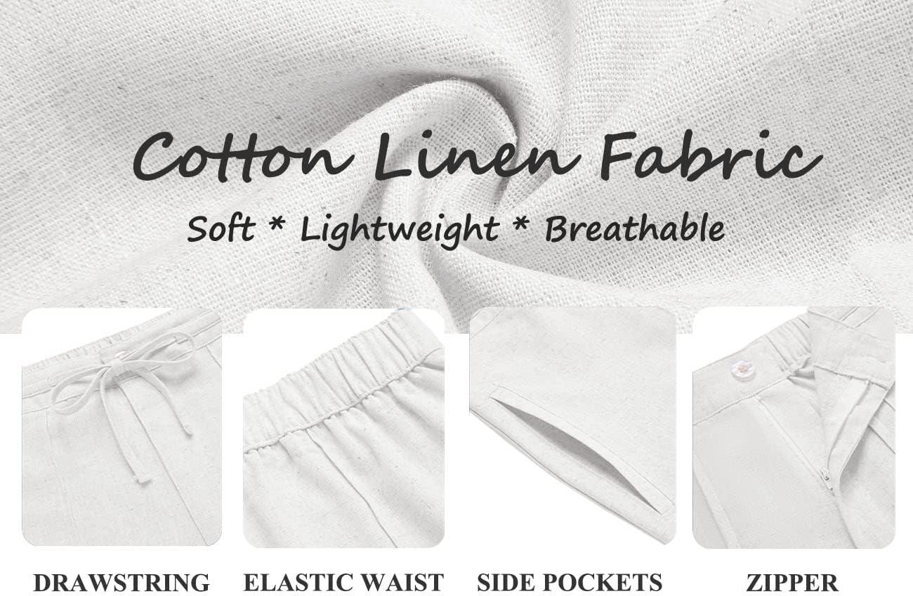 imageCOOFANDY Mens Cotton Linen Shorts 8 Inch Inseam Stretch Casual Dress Summer Beach Golf Shorts with PocketsWhite