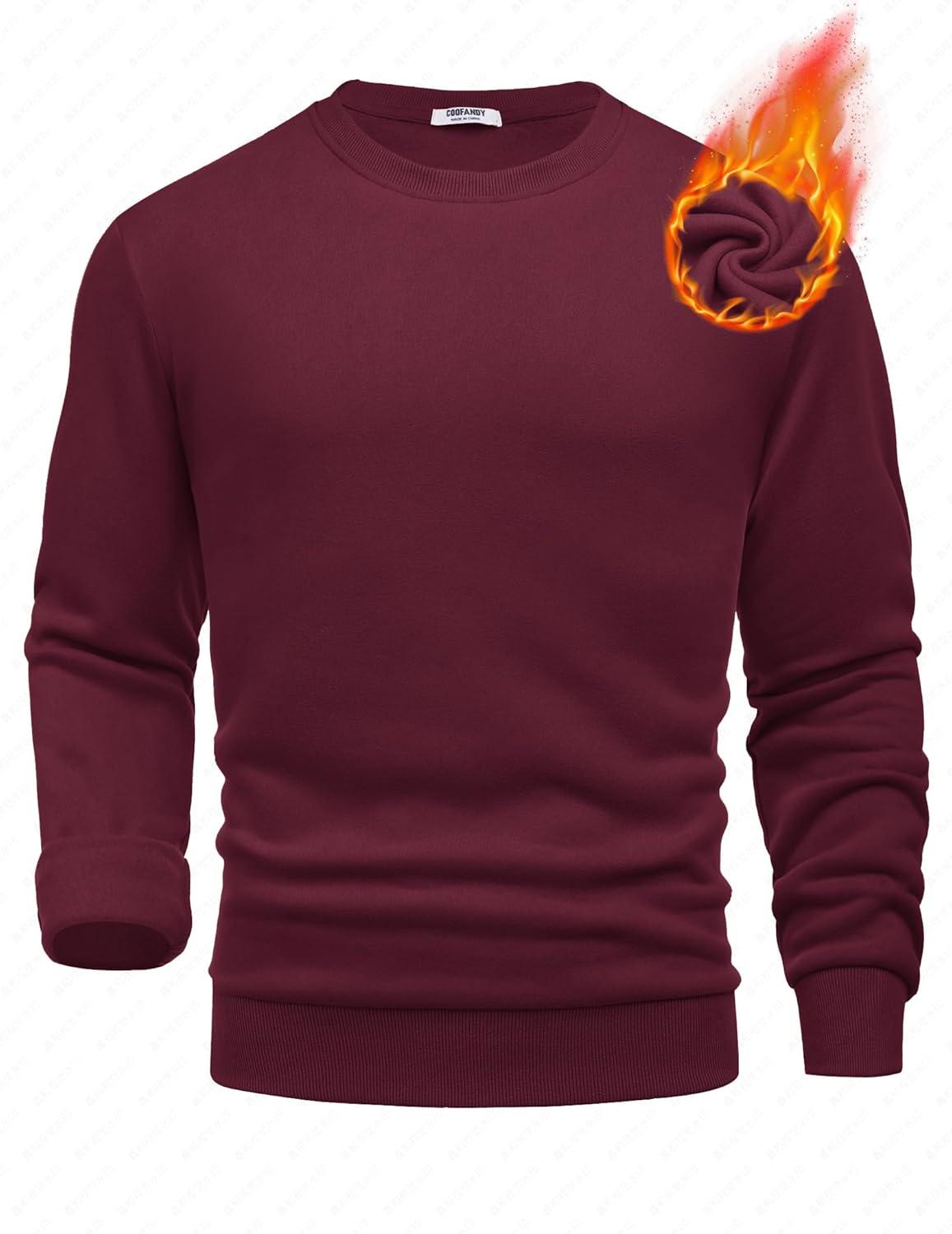 imageCOOFANDY Mens Fleece Crewneck Sweatshirt Cotton Long Sleeve Pullover Casual Thermal ShirtsDark Red