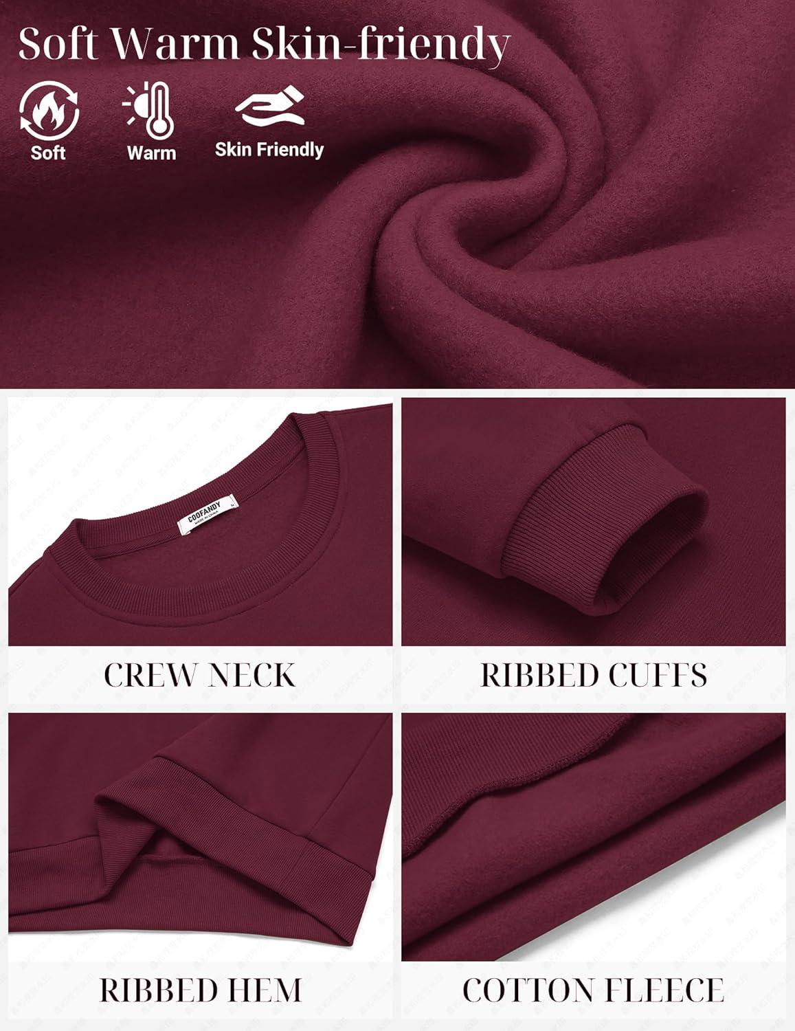 imageCOOFANDY Mens Fleece Crewneck Sweatshirt Cotton Long Sleeve Pullover Casual Thermal ShirtsDark Red