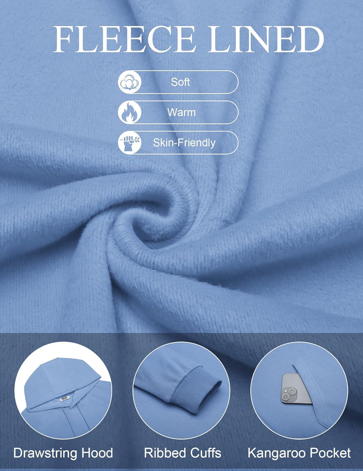 imageCOOFANDY Mens Fleece Hoodie Long Sleeve Hooded Sweatshirt Casual Basic Essential Drawstring Pullover Hoodie With PocketSky Blue