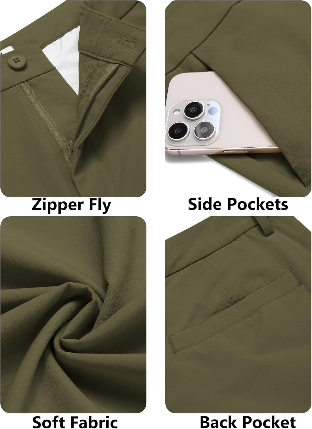 imageCOOFANDY Mens Golf Pants Stretch Work Dress Pants Quick Dry Lightweight Pants Casual Slim Fit Slacks with PocketsArmy Green