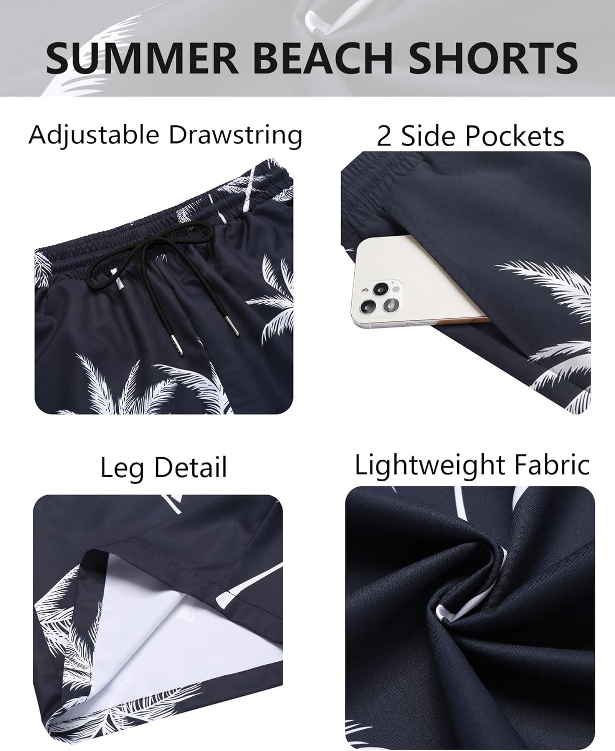 imageCOOFANDY Mens Hawaiian Beach Shorts Elastic Waist Drawstring Lightweight Summer Casual Shorts with PocketNavycoconut Tree