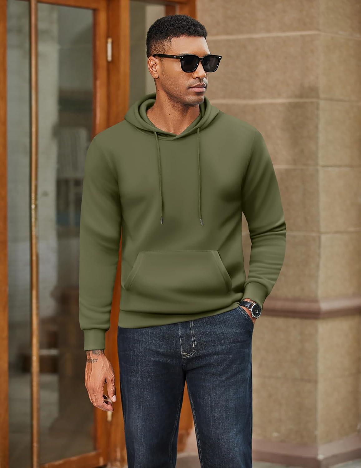 imageCOOFANDY Mens Hoodies Pullover Fleece Lined Hoodie Casual Long Sleeve Drawstring Hooded Sweatshirts with Kanga PocketArmy Green