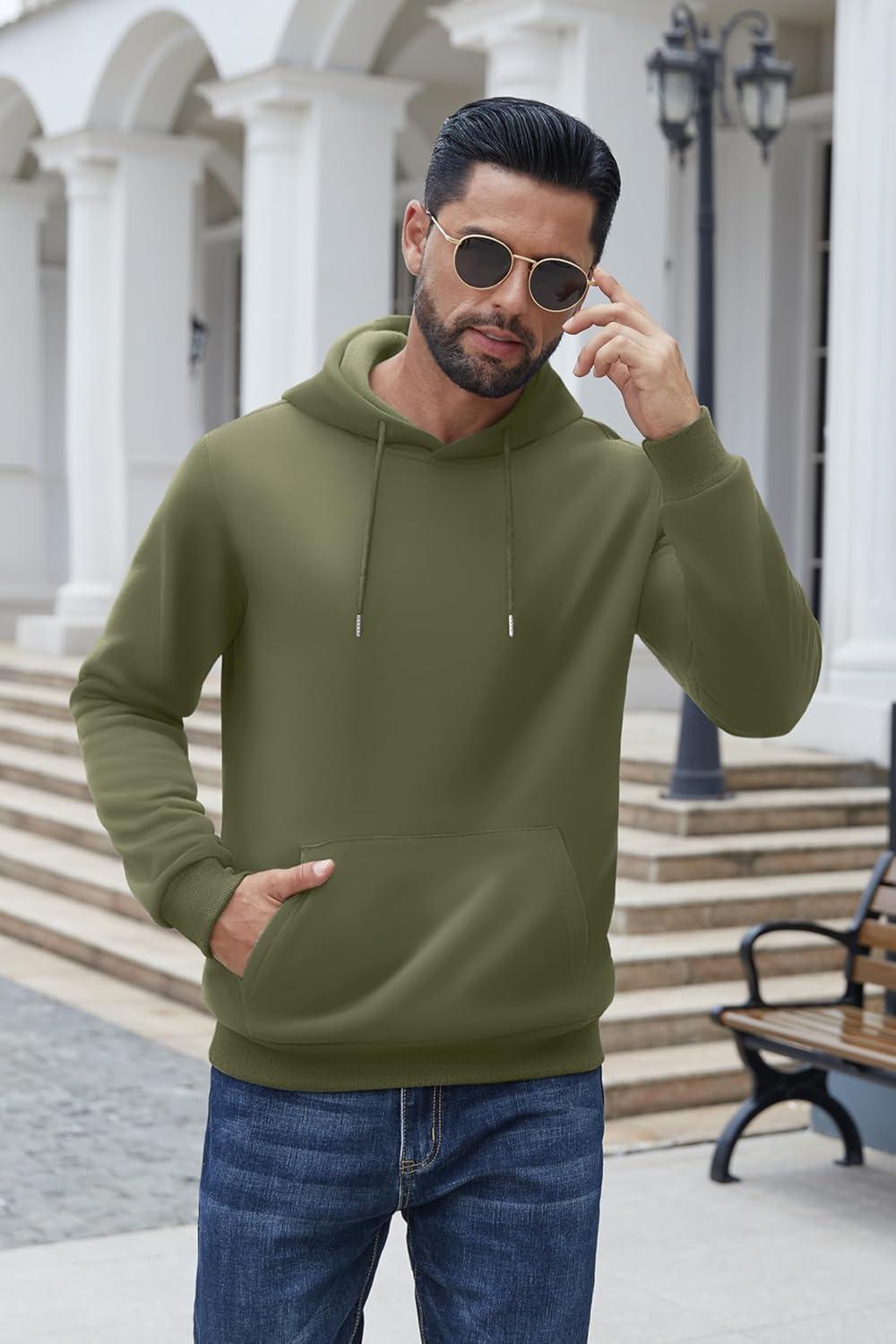 imageCOOFANDY Mens Hoodies Pullover Fleece Lined Hoodie Casual Long Sleeve Drawstring Hooded Sweatshirts with Kanga PocketArmy Green