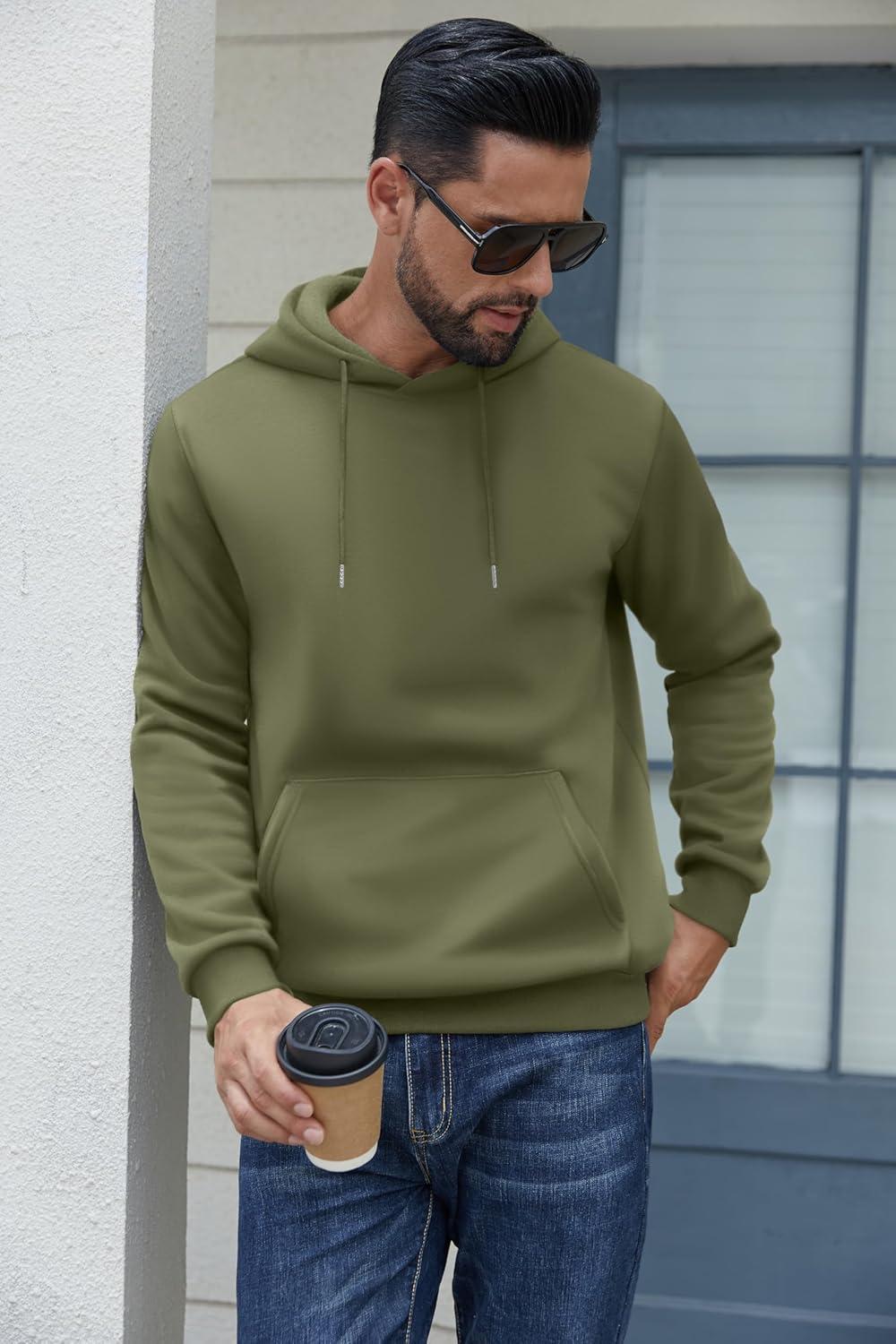 imageCOOFANDY Mens Hoodies Pullover Fleece Lined Hoodie Casual Long Sleeve Drawstring Hooded Sweatshirts with Kanga PocketArmy Green