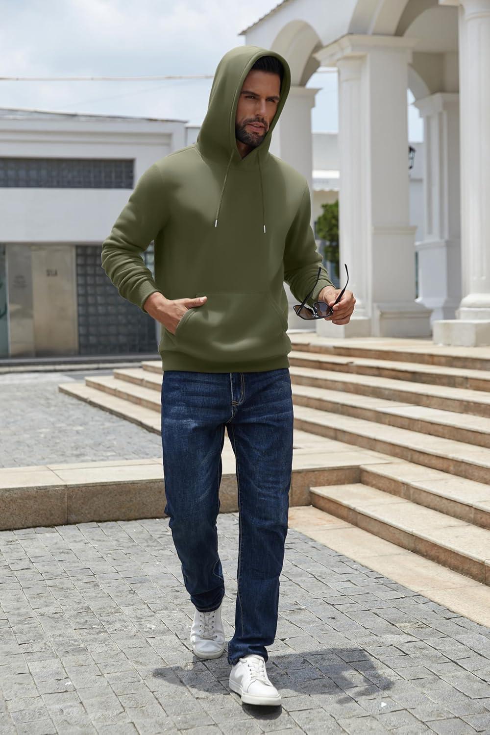 imageCOOFANDY Mens Hoodies Pullover Fleece Lined Hoodie Casual Long Sleeve Drawstring Hooded Sweatshirts with Kanga PocketArmy Green