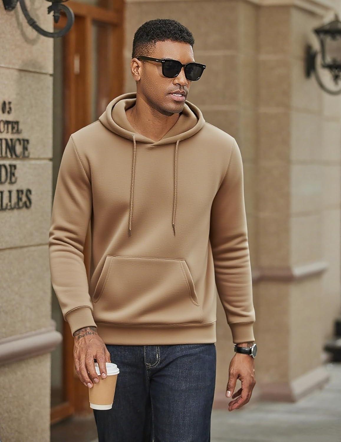 imageCOOFANDY Mens Hoodies Pullover Fleece Lined Hoodie Casual Long Sleeve Drawstring Hooded Sweatshirts with Kanga PocketCamel