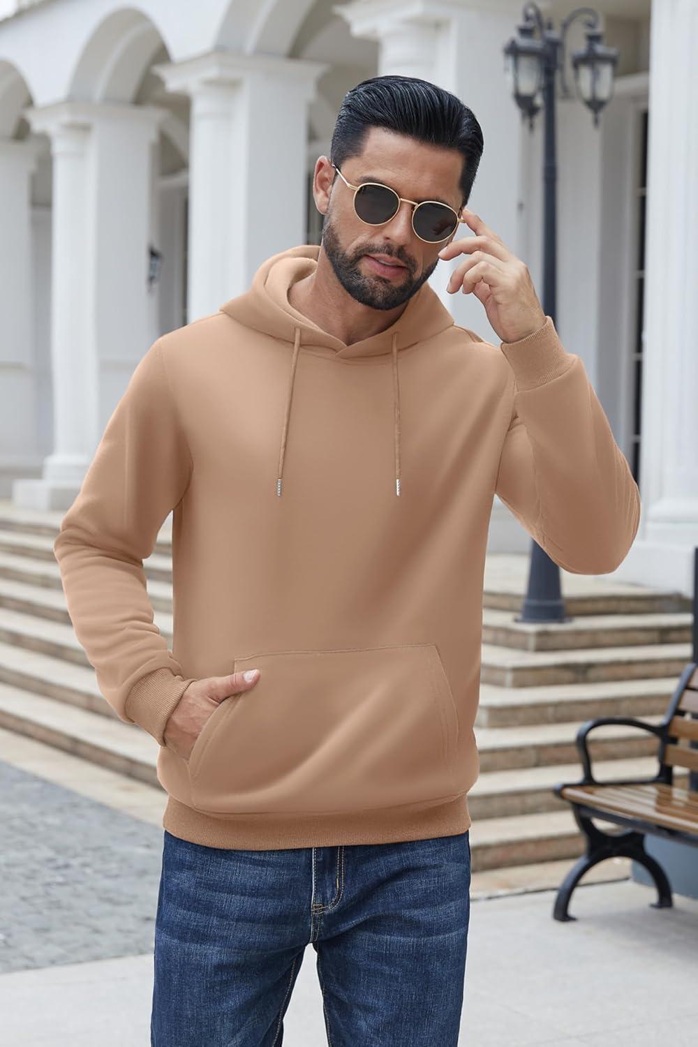 imageCOOFANDY Mens Hoodies Pullover Fleece Lined Hoodie Casual Long Sleeve Drawstring Hooded Sweatshirts with Kanga PocketCamel