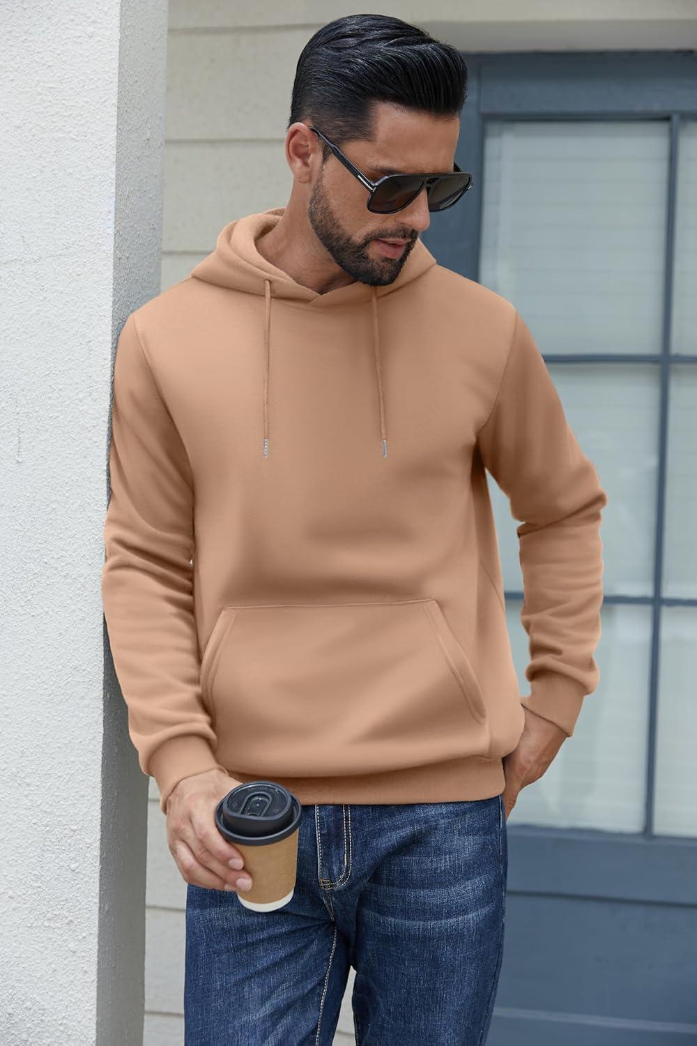 imageCOOFANDY Mens Hoodies Pullover Fleece Lined Hoodie Casual Long Sleeve Drawstring Hooded Sweatshirts with Kanga PocketCamel