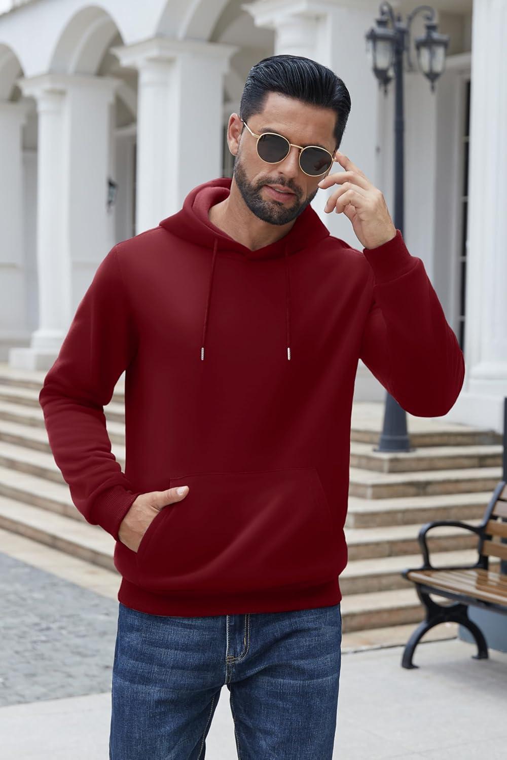 imageCOOFANDY Mens Hoodies Pullover Fleece Lined Hoodie Casual Long Sleeve Drawstring Hooded Sweatshirts with Kanga PocketWine Red
