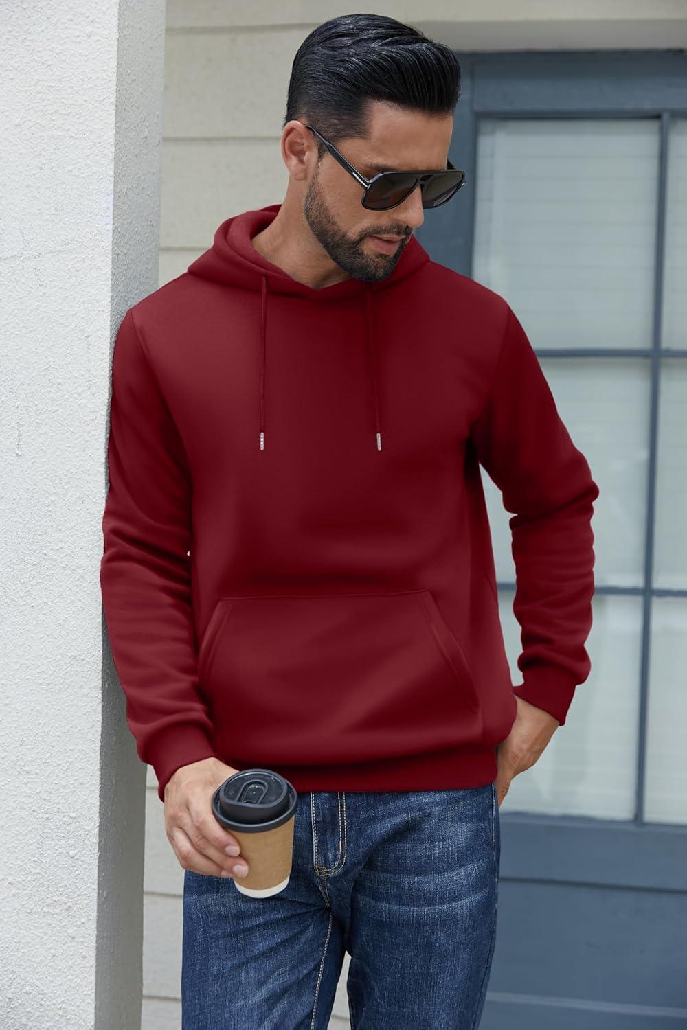 imageCOOFANDY Mens Hoodies Pullover Fleece Lined Hoodie Casual Long Sleeve Drawstring Hooded Sweatshirts with Kanga PocketWine Red